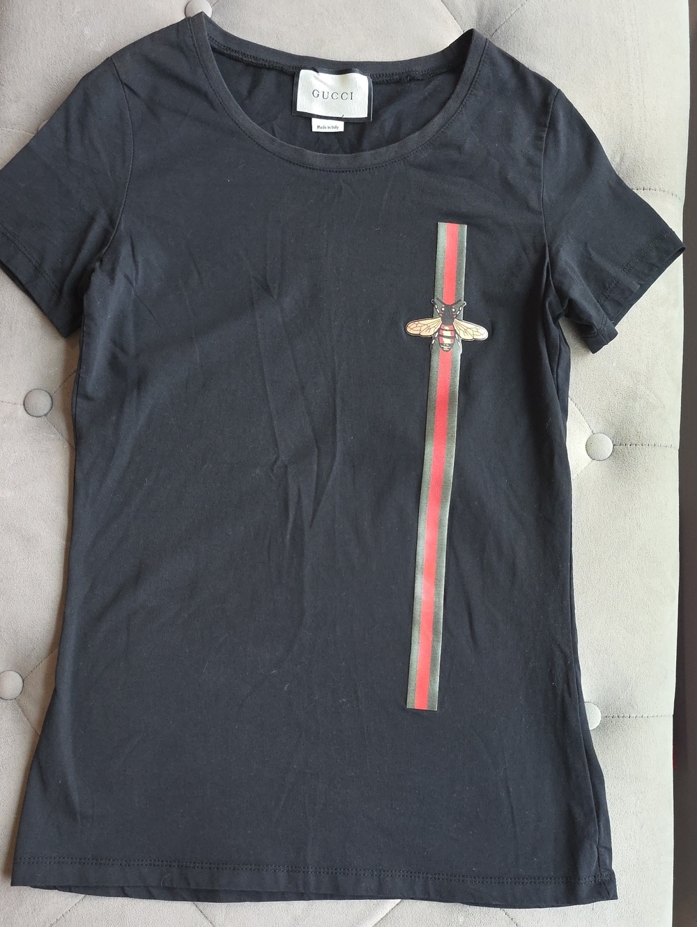 Gucci Black Women's.  Tee with Red & Green Stripe and Bee